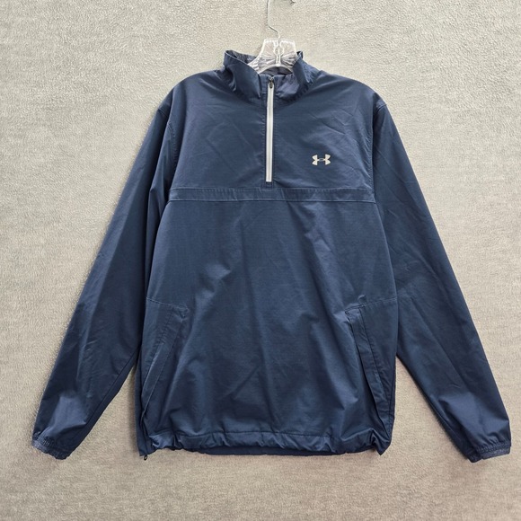 Under Armour Men Jacket Medium Blue Windbreaker Storm Trail Run 1/4 Zip Loose - Picture 1 of 11